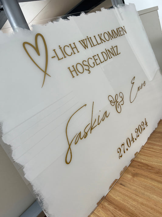 Individuell gestaltbares Willkommensschild aus Acryl für deine Hochzeit – Verschiedene Größen, Eleganter Hingucker