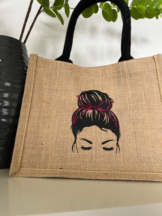 Jutetasche "Messy Bun" klein – Ein Statement für Stilbewusste